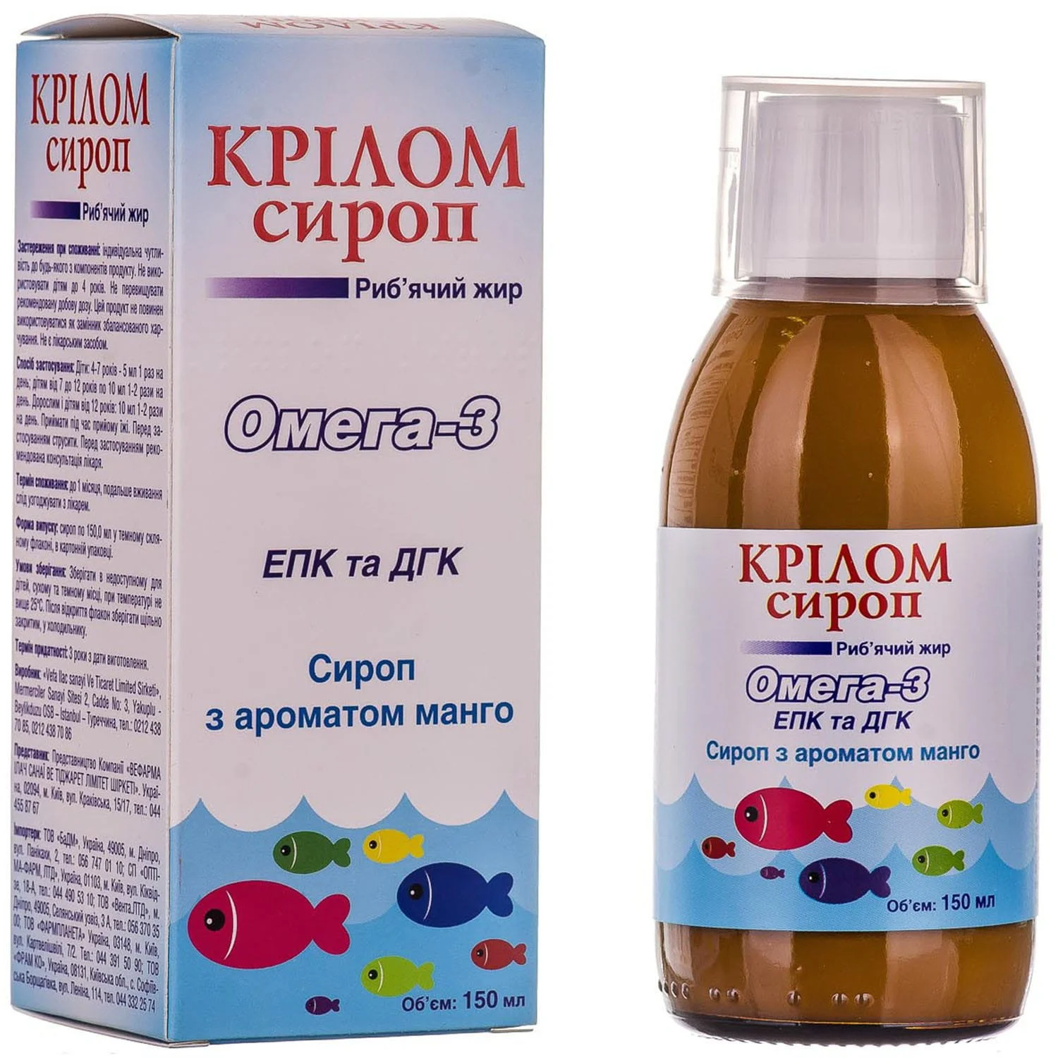 Крілом сироп (риб’ячий жир) Омега-3 зі смаком манго, 150 мл