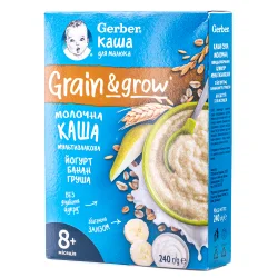 Мультизлаковая молочная каша Gerber (Гербер) с йогуртом, бананом и грушей с 8 месяцев, 240 г