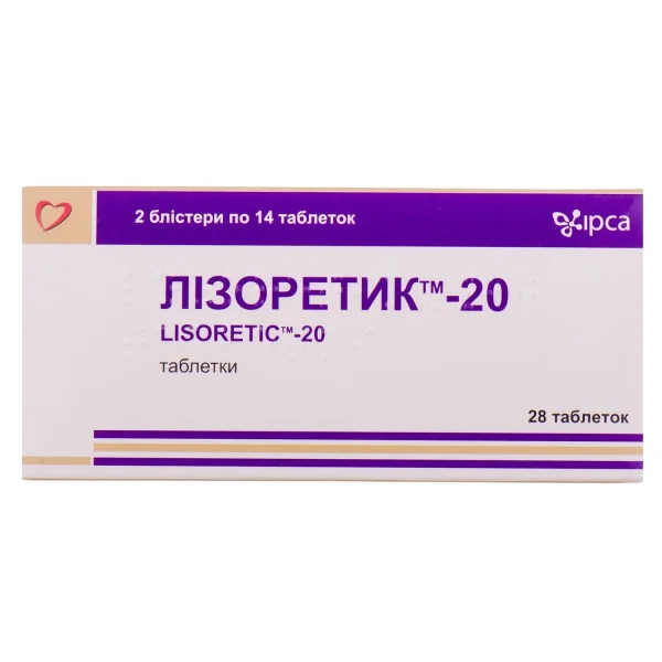 Лізоретик таблетки по 20 мг, 28 шт.