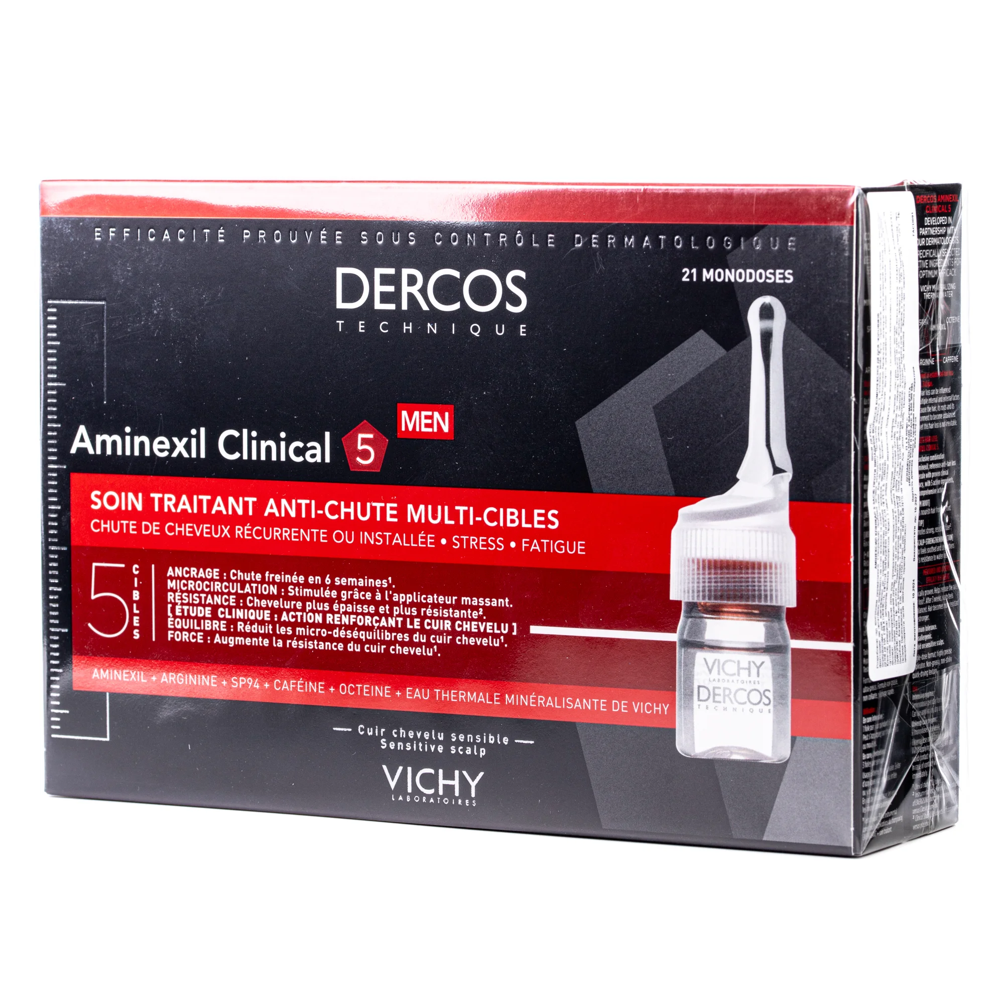 Засіб для волосся Vichy (Віши) Dercos Aminexil Clinical 5 проти випадання волосся для чоловіків в ампулах по 6 мл, 21 шт.