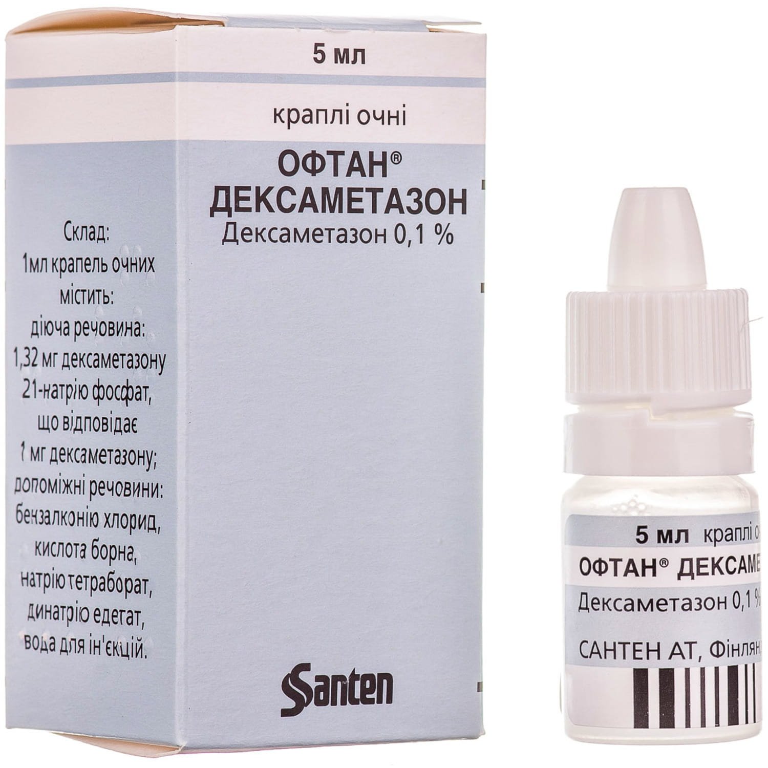 Аналоги препарату Офтан дексаметазон краплі очні по 0,1%, 5 мл - Сантен .