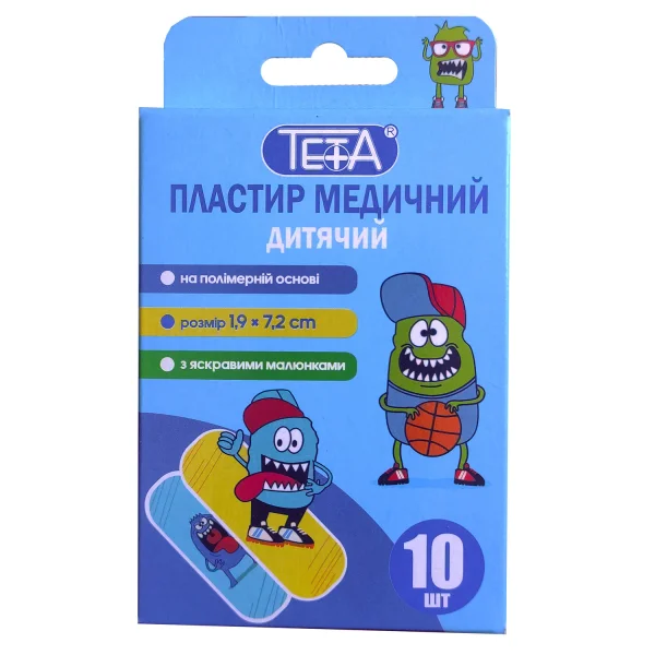 Пластир дитячий для ран Тета на полімерній основі, 1,9 см*7,2 см, 10 шт.