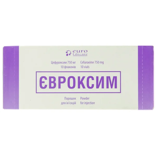 Євроксим порошок для ін'єкцій по 750 мг у флаконі, 10 шт.