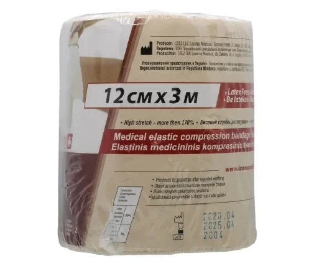 Бинт еластичний Lauma (Лаума) Latex Free модель 2, високого ступеня розтяжності, 12 см*3 м