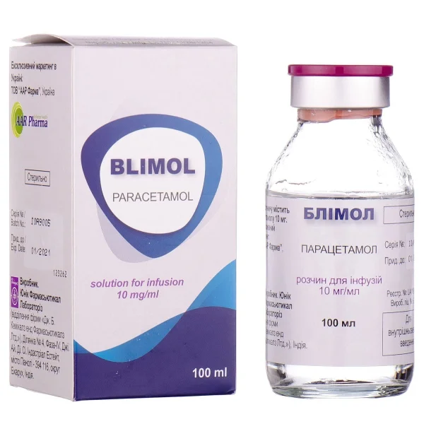 Блімол розчин для інфузій знеболюючий по 10 мг/мл у флаконі, 100 мл