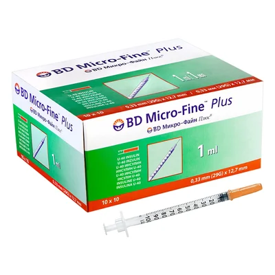 Шприц BD Мікро-Файн Плюс (BD Micro-Fine Plus) U-40 інсуліновий, 1 мл, 29G (0,33 мм x 12,7 мм), 10 шт.