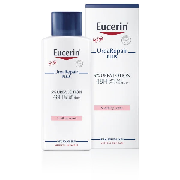 Лосьон для тела Eucerin (Эуцерин) 5% Урея Рипеир Плюс увлажняющий для сухой кожи с нежным парфюмом, 200 мл