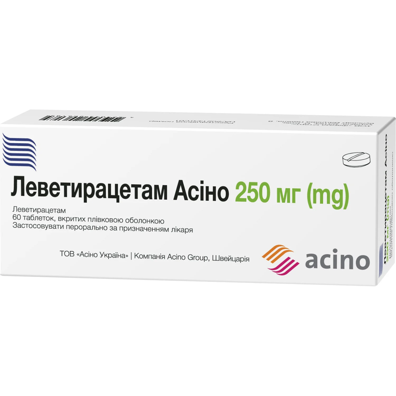 Леветирацетам Асіно таблетки по 250 мг, 60 шт.