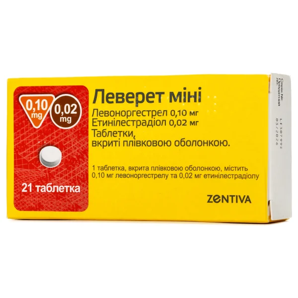 Леверет Міні таблетки по 0,1 мг/0,02 мг, 21 шт.