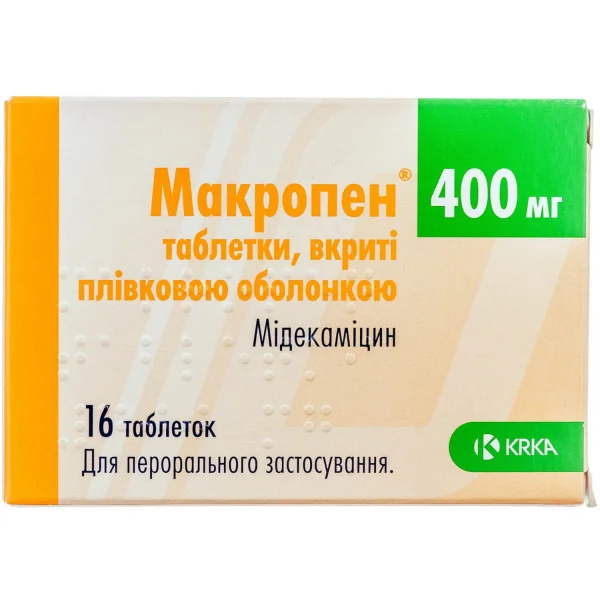 Макропен таблетки покрытые оболочкой по 400 мг, 16 шт.
