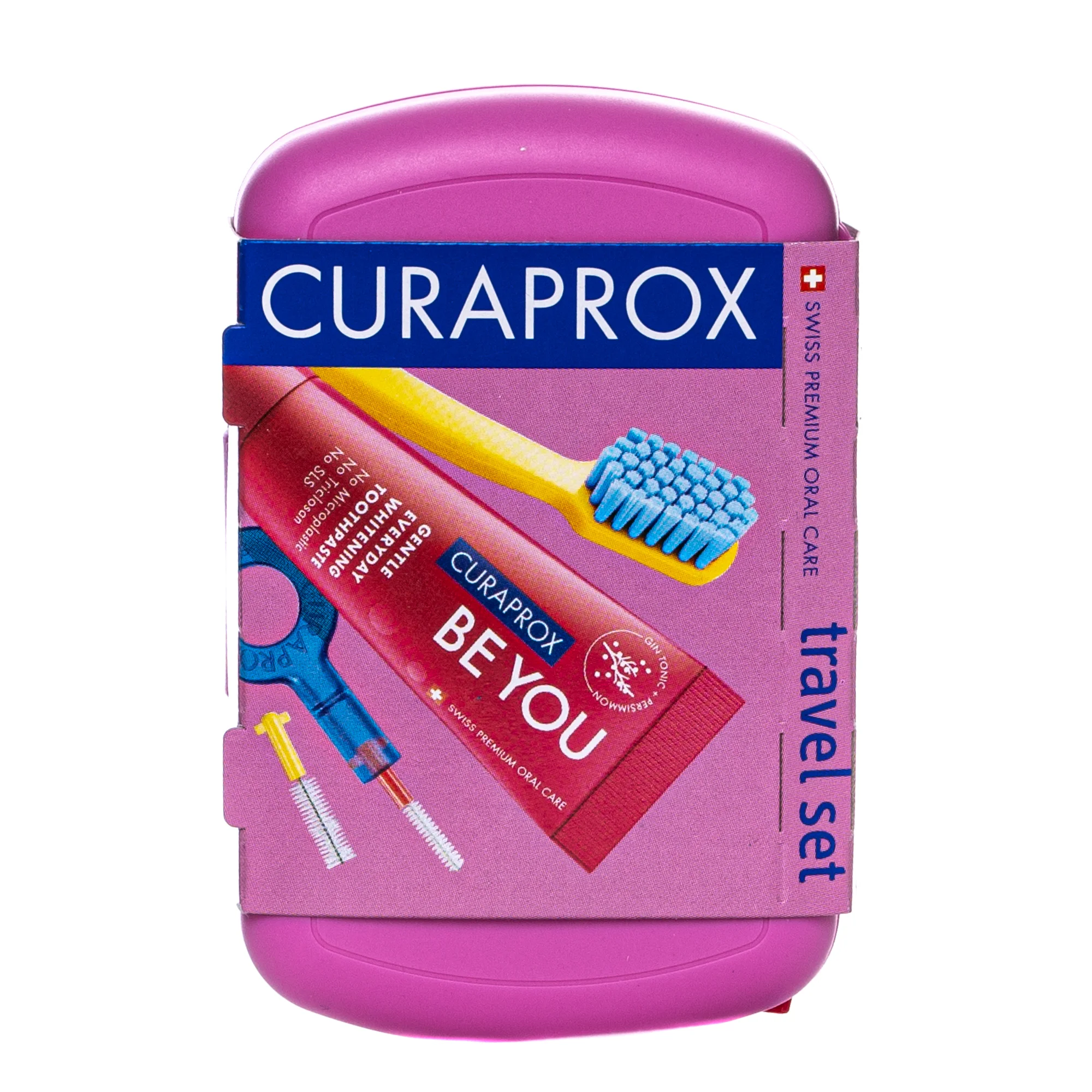Набір дорожній Курапрокс (Curaprox) (зубна щітка + зубна паста 10 мл + міжзубна щітка) рожевий, 1 шт.