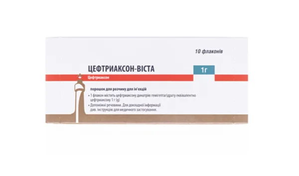 Цефтріаксон-Віста порошок для розчину для інʼєкцій по 1 г у флаконі, 10 шт.