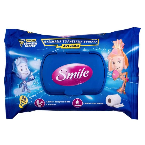 Вологий дитячий туалетний папір Смайл (Smile) Фіксики, 44 шт.