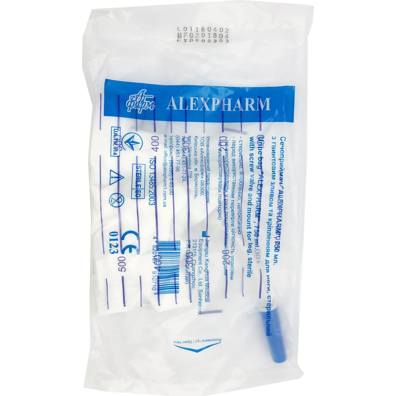 Сечоприймач Алексфарм (Alexpharm) стерильний з клапаном та кріпленням для ноги, 750 мл