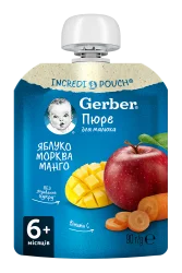 Пюре Гербер (Gerber) зі смаком яблука, манго та моркви, 90 г