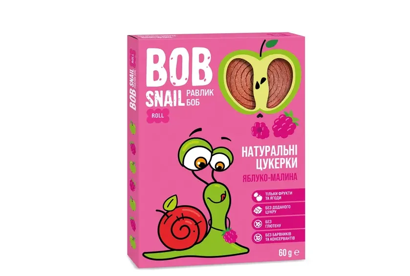 Натуральні цукерки Bob Snail (Равлик Боб) яблуко-малина, 60 г