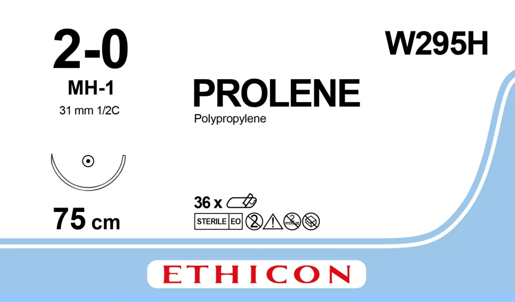 Prolene (Пролен) 2 Taper Point блакитний, колюча голка 31мм 1/2 кола 75 см W295, 1 шт.