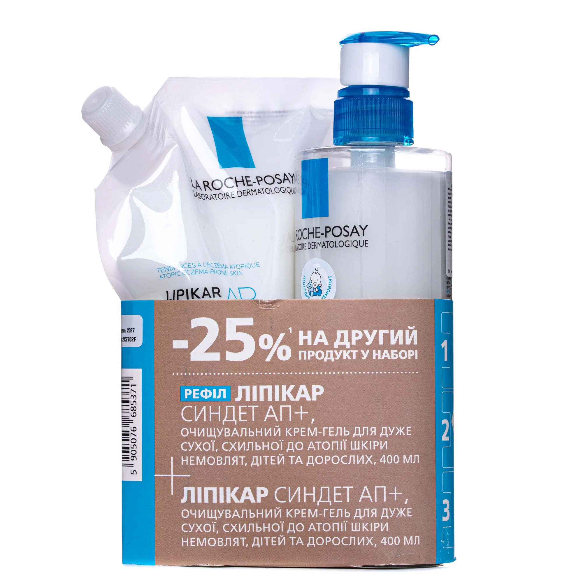 Набір La Roche-Posay (Ля Рош-Позе) Syndet AP+ Очищувальний крем-гель для схильної до атопії шкіри, 400 мл + рефіл, 400 мл