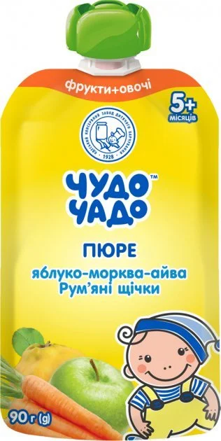 Пюре Чудо-Чадо зі смаком яблука, моркви та айви з цукром та вітаміном С, 90 г