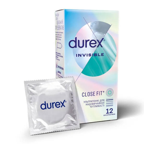 Презервативы латексные с силиконовой смазкой Durex Invisible (ультратонкие), 12 шт.