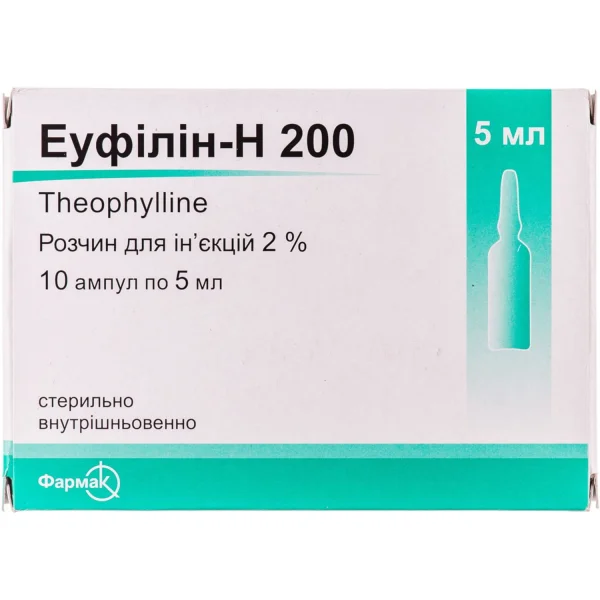 Эуфиллин раствор в ампулах по 5 мл, 20 мл/мг, 10 шт.