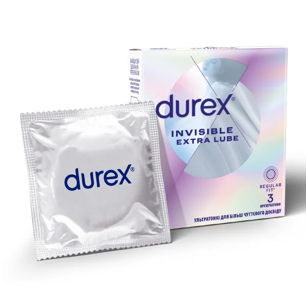 Презервативи латексні з силіконовою змазкою Durex Invisible Extra Lube (ультратонкі з додатковою змазкою), З шт.