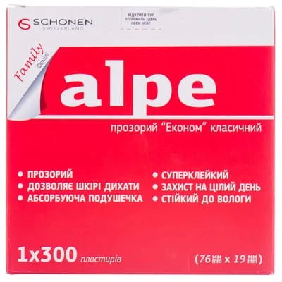 Пластырь Алпе (Alpe) прозрачный Эконом классический, 1,9 см х 7,6 см, 300 шт.