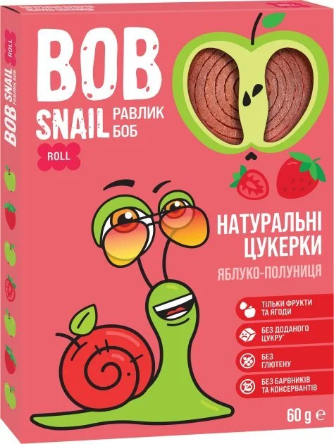 Цукерки Bob Snail (Равлик Боб) яблуко-полуниця, 60 г