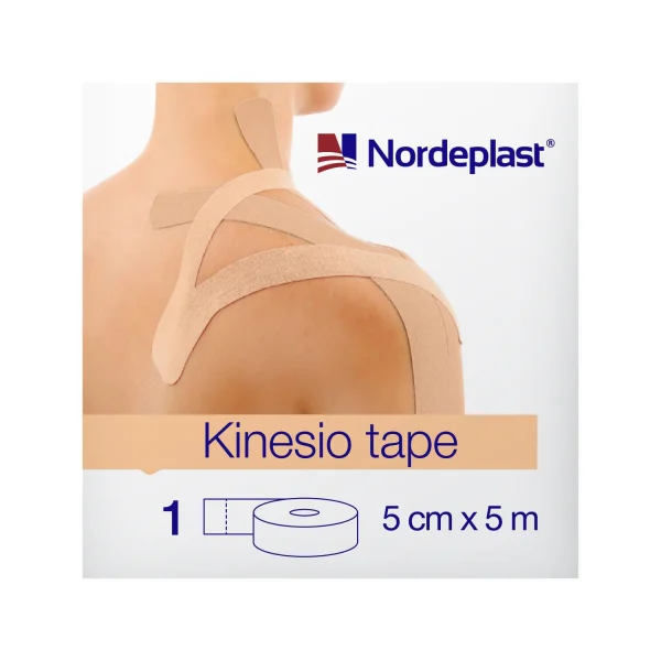 Пластырь медицинский Nordeplast кинезио тейп размер 5 см х 5 м, бежевый, 1 шт.