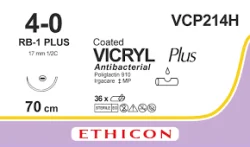 Шовний матеріал Вікрил (Vicryl) Плюс 4-0 антибактеріальний колюча голка 17 мм, 1/2 кола, довжина 70 см VCP304, 1 шт.