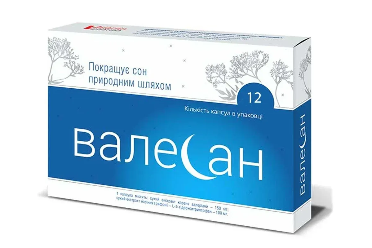 Валесан дієтична добавка для покращення сну у капсулах, 12 шт.