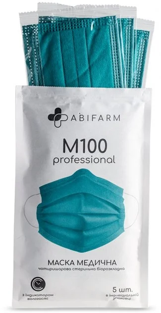 Маска медична Abifarm M100 (Абіфарм) 4-шарова, стерильна, 5 шт.