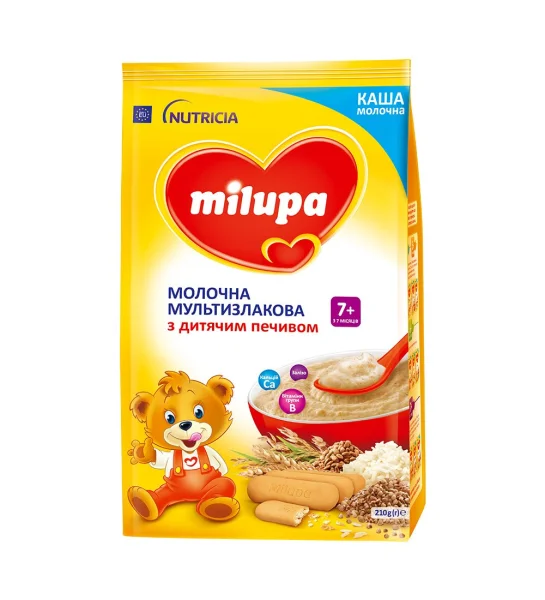 Milupa (Милупа) каша молочная мультизлаковая с детским печеньем для детей от 7-ми месяцев, 210 г