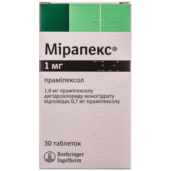 Мірапекс у таблетках по 1 мг, 30 шт.