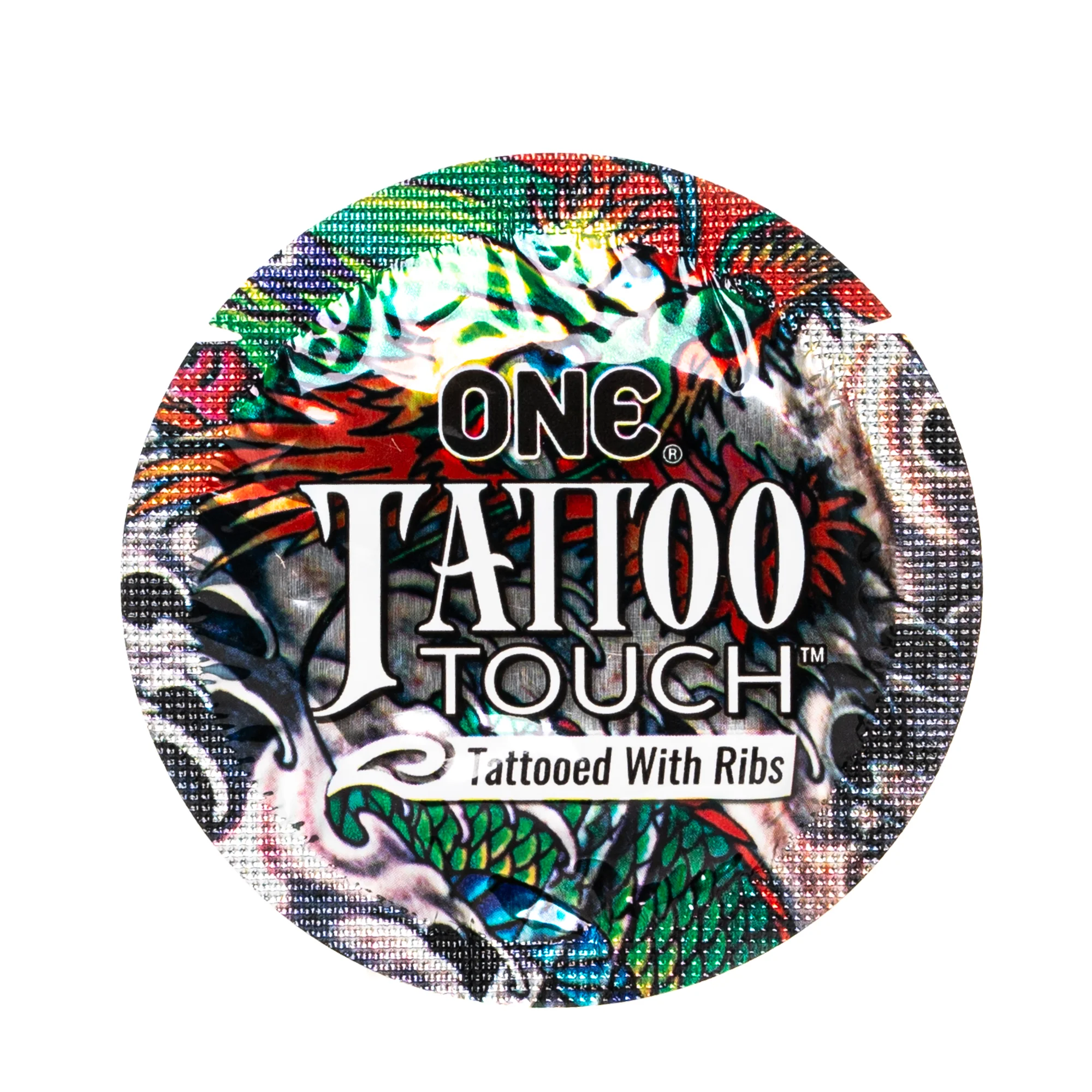 Презерватив ONE (Ван) Tattoo Touch, з текстурним малюнком синій, 1 шт.