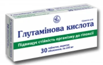 Глутамінова кислота таблетки по 0,25 мг, 30 шт.