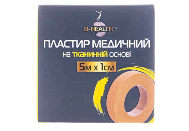Пластир B-health тканинний, котушка, 5 м х 1 см, 1 шт.