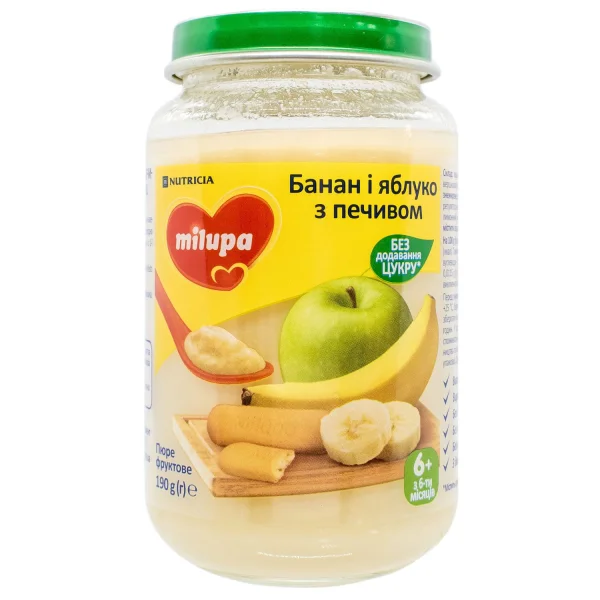 Мілупа пюре банан/яблуко/печиво 190г