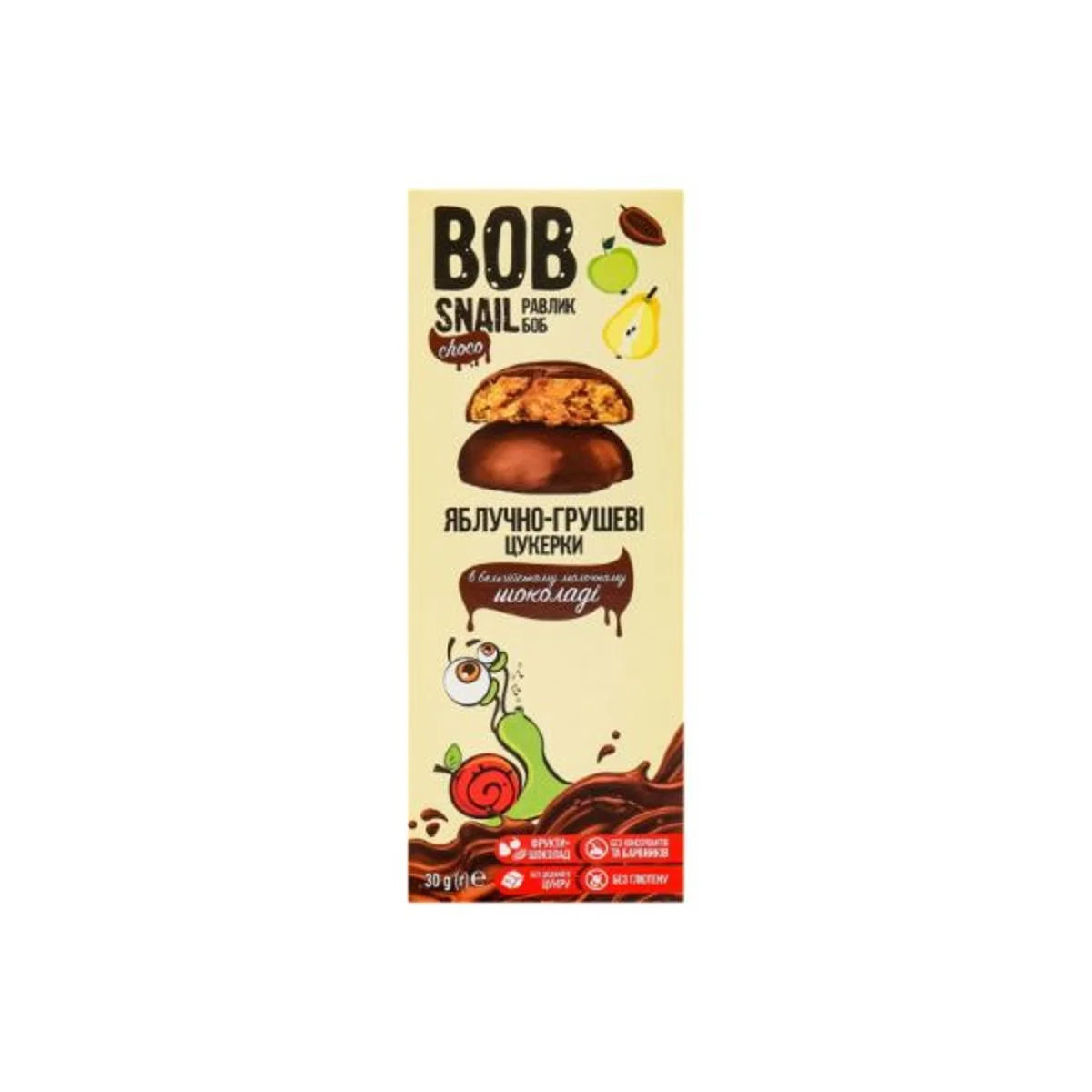 Цукерки Bob Snail (Равлик Боб) яблуко-груша в бельгійському молочному шоколаді, 30 г