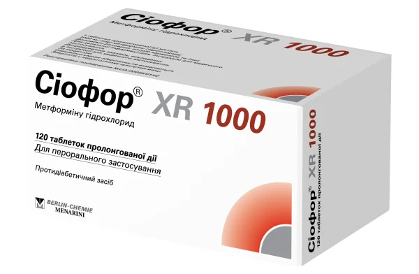 Сіофор XR таблетки по 1000 мг, 120 шт.