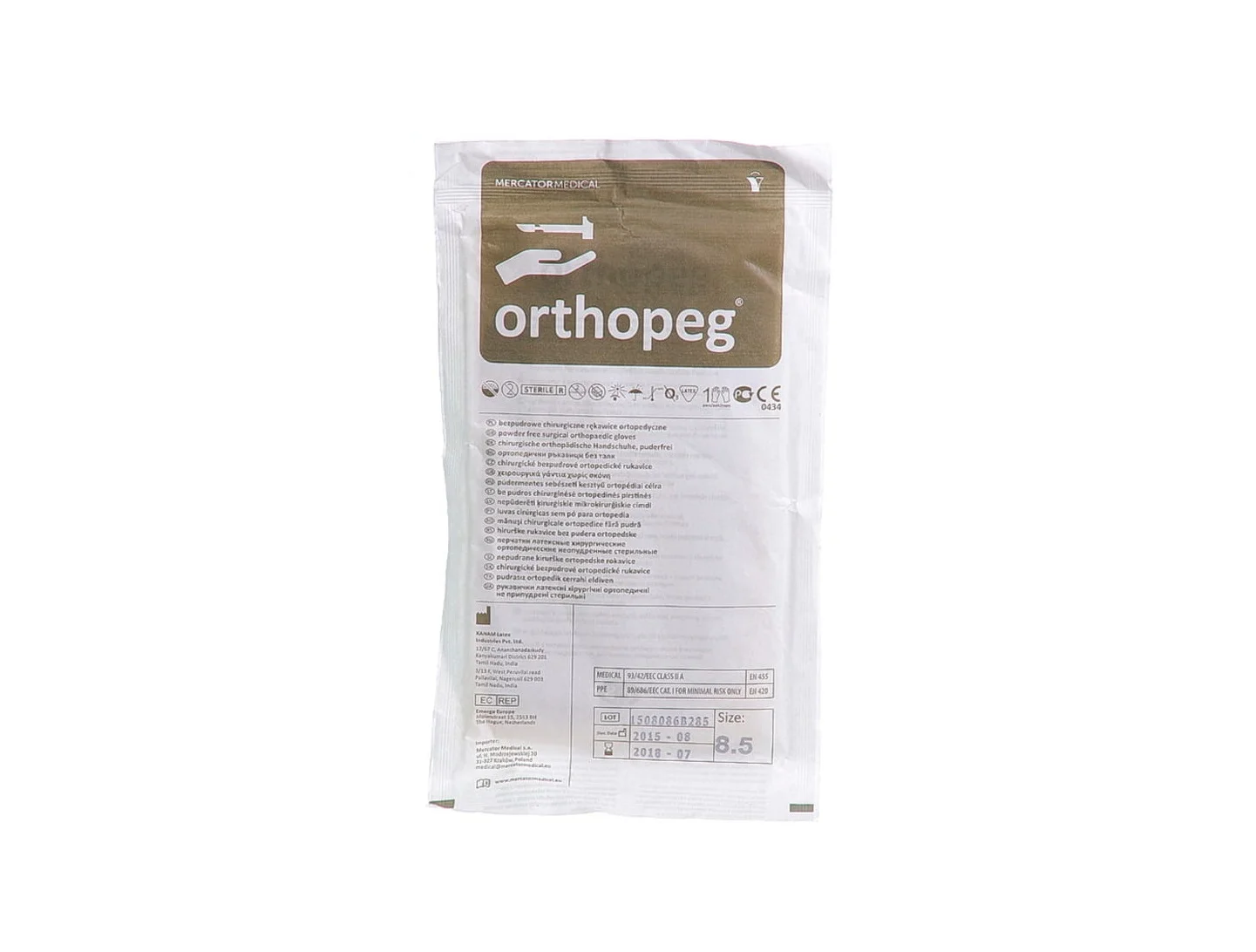 Рукавички хірургічні Mercator Medical (Меркатор Медикал) Orthopeg стерильні розмір 8,5, 1 пара