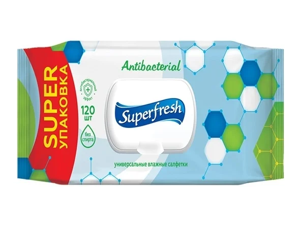 Салфетки влажные Superfresh (Суперфреш) антибактериальные, 120 шт.