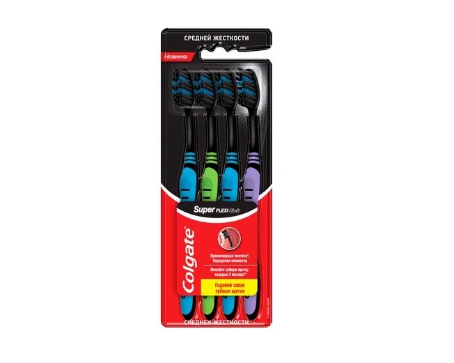 Зубна щітка Colgate (Колгейт) Super Flexi чорна, середньої жорсткості, 4 шт.