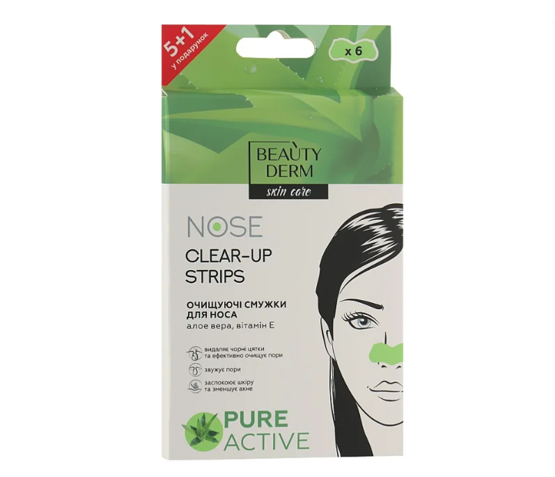 Смужки очищаючі для носу Б’ютіДерм (Beauty Derm) з алое-вера, 6 шт.