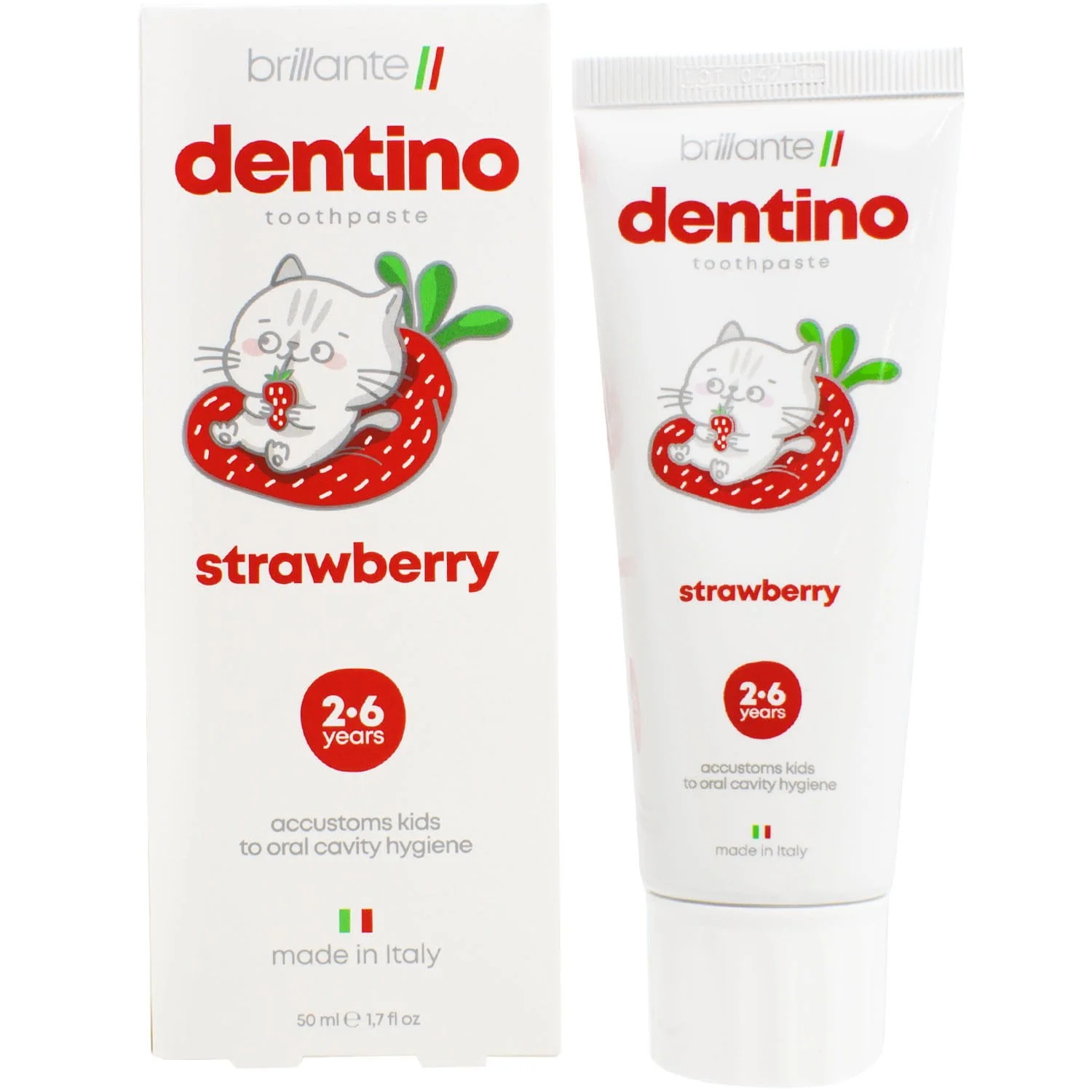 Зубна паста-гель Brillante (Брілянте) Dentino Strawberry Kids для дітей з 2-х до 6-ти років, 50 мл