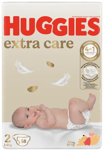 Подгузники для детей Huggies (Хагис) Huggies Extra Care (Экстра Кеа) от 4 до 6 кг, 58 шт.