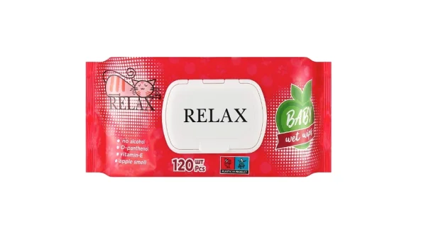 Салфетки влажные Relax(Релакс) с запахом яблока с клапаном, 120 шт.