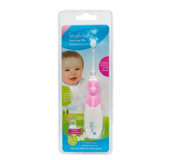 Зубная щетка электрическая детская Браш Бэби (Brush-Baby) Бебисоник 0-3 года розовая, 1 шт.