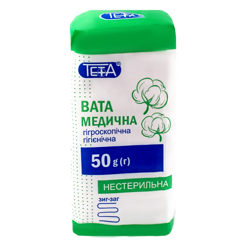 Вата медична Teta (Тета) гігроскопічна гігієнічна зигзагоподібна стрічка, 50 г