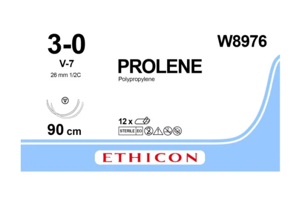 Пролен (Prolene) 3 колючо-ріжуча блакитний Tapercut 2*26 мм, 1/2 кола, 90см W8976, 1 шт.